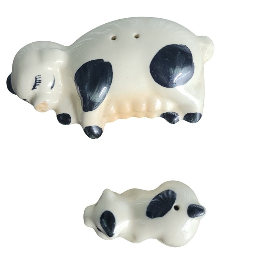 Vintage Pig Salt & Pepper Shakers Set of 2 Black & White Farmhouse Miniatures